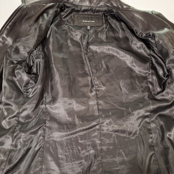 Jones New York Black Leather Stitch Detailed Coat - Picture 3 of 16